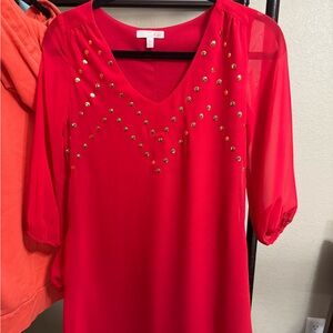 GB Vibrant Red Midi Dress with Gold Details
